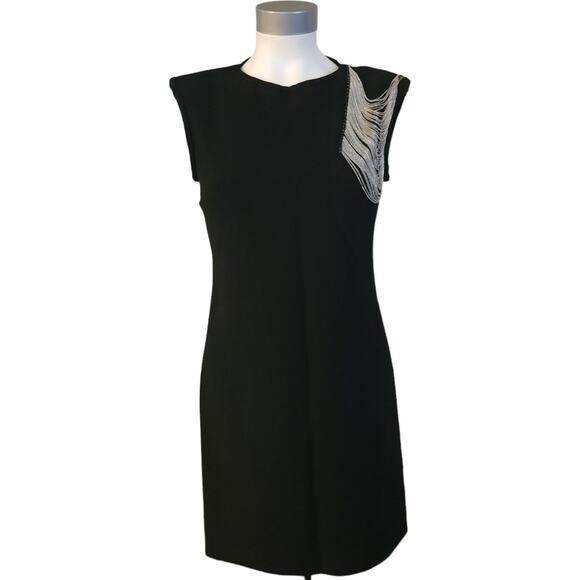 MAJE Raleuse sleeveless chain embellished crepe sheath dress in black Sz 1 S NEW - Picture 1 of 8